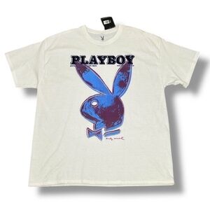 NWT Men's Size XL White Graphic Playboy T Shirt Andy Warhol Bunny January 1986